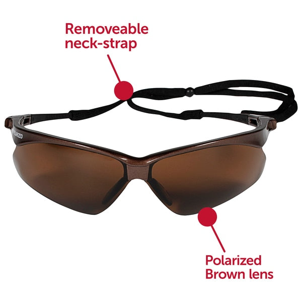 Polarized Safety Glasses, Wraparound Brown Polycarbonate Lens, Scratch-Resistant