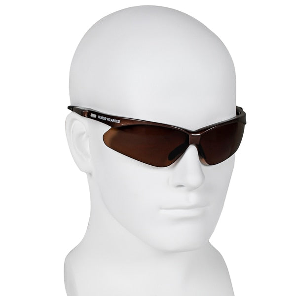 Polarized Safety Glasses, Wraparound Brown Polycarbonate Lens, Scratch-Resistant