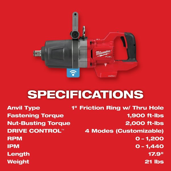 M18 FUEL 1 in. D-Handle High Torque Impact Wrench with ONE-KEY (Tool Only)