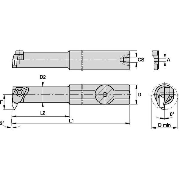 Indexable Thread Turning Tool Holder, 8 in L, Top Notch Insert Shape