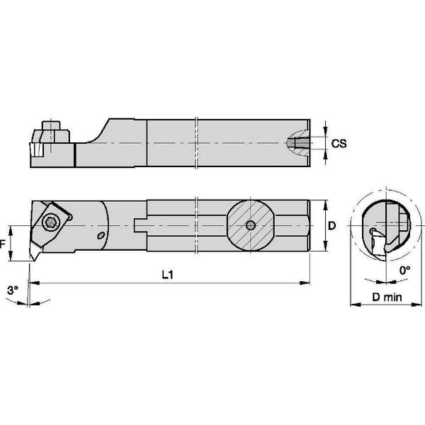 Indexable Thread Turning Tool Holder, 14 in L, Top Notch Insert Shape