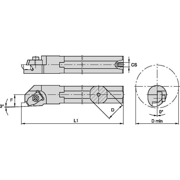 Indexable Thread Turning Tool Holder, A16TNSL3, 12 in L, High Speed Steel, Top Notch Insert Shape