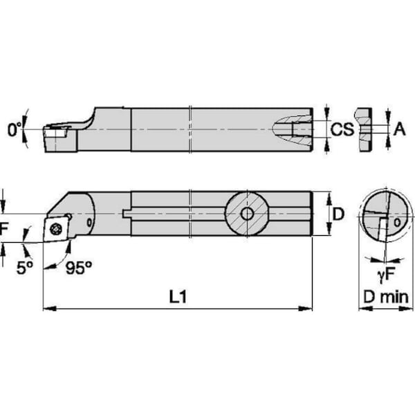 Indexable Boring Bar, A10KSCLCR06, 125.00mm L, High Speed Steel, 80 Degrees  Diamond Insert Shape
