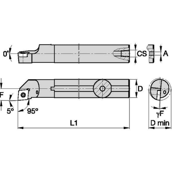 Indexable Boring Bar, A10KSCLCL06, 125.00mm L, High Speed Steel, 80 Degrees  Diamond Insert Shape
