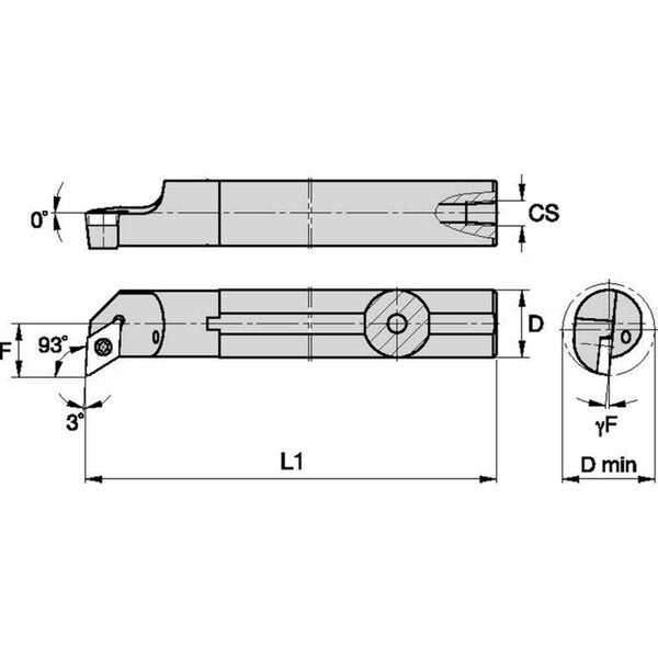 Indexable Boring Bar, A25TSDUCR11, 300.00mm L, High Speed Steel, 55 Degrees  Diamond Insert Shape