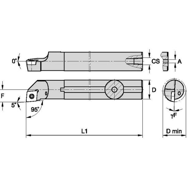 Indexable Boring Bar, A10KSCLPR06, 125.00mm L, High Speed Steel, 80 Degrees  Diamond Insert Shape