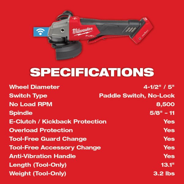 M18 FUEL 4-1/2 in. / 5 in. Braking Grinder with ONE-KEY with No-Lock Paddle Switch (Tool Only)