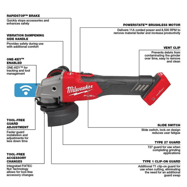 M18 FUEL 4-1/2 in. / 5 in. Braking Grinder with ONE-KEY with Lock-On Slide Switch (Tool Only)