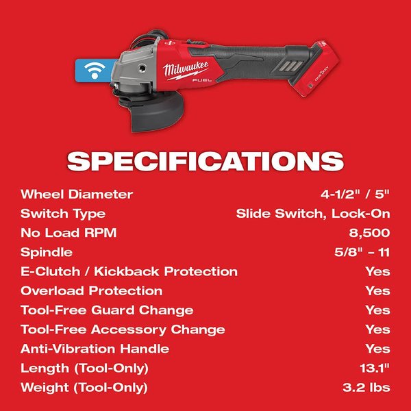 M18 FUEL 4-1/2 in. / 5 in. Braking Grinder with ONE-KEY with Lock-On Slide Switch (Tool Only)