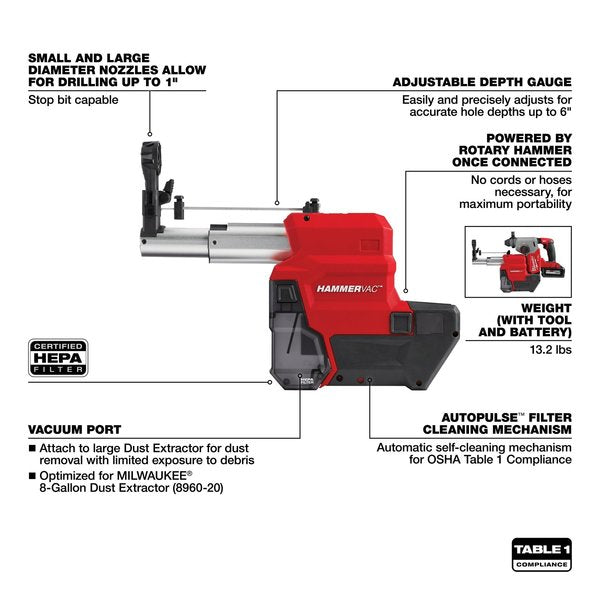 M18 FUEL HAMMERVAC Dedicated Dust Extractor for M18 FUEL 1 in. SDS-Plus Rotary Hammer
