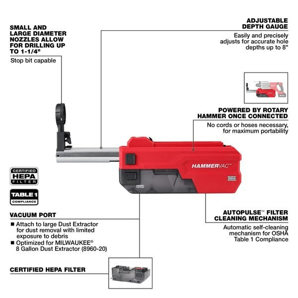 M18 FUEL HAMMERVAC Dedicated Dust Extractor for M18 FUEL 1-1/4 in. SDS-Plus D-Handle Rotary Hammer