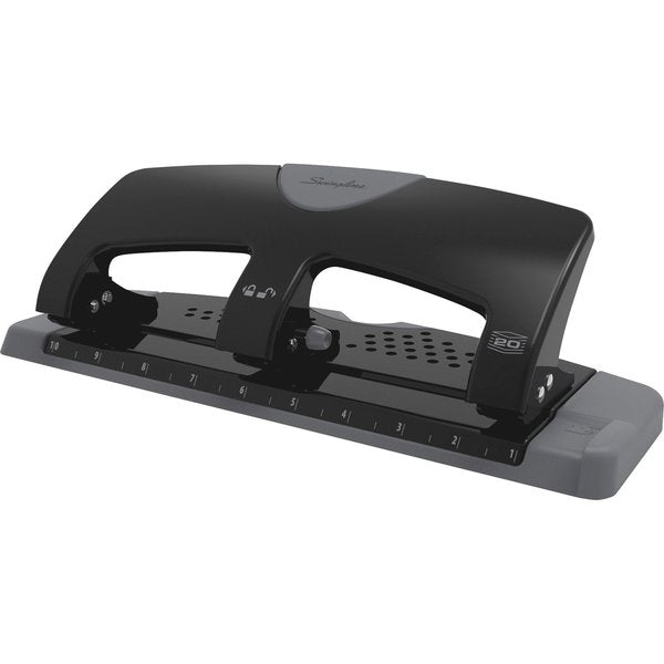 Three-Hole Paper Punch, 20 Sheets, Blk/Gry