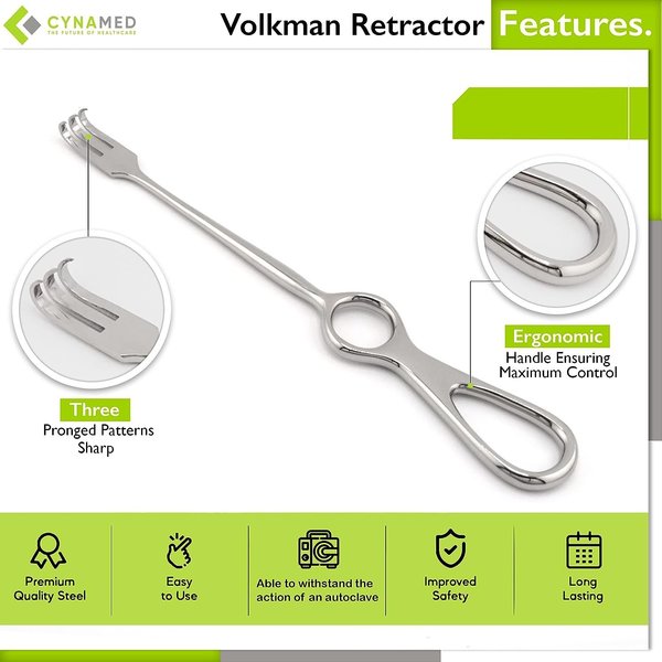 Volkman Retractor, Sharp, 3-Prong, 8.5