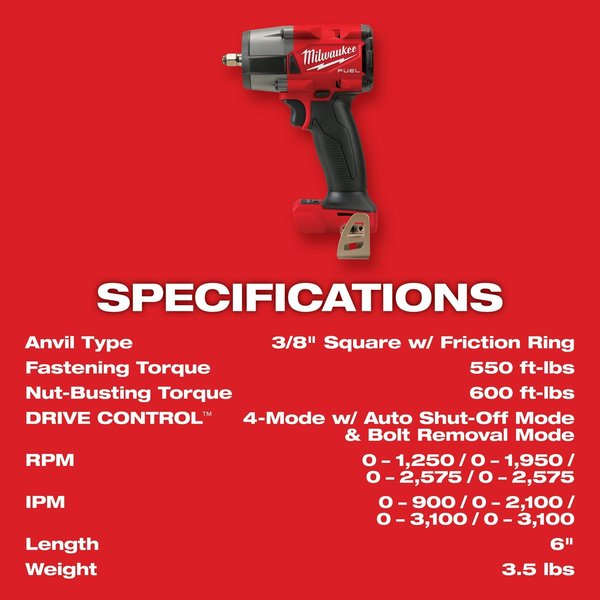 M18 FUEL 3/8 in. Mid-Torque Impact Wrench with Friction Ring (Tool Only)