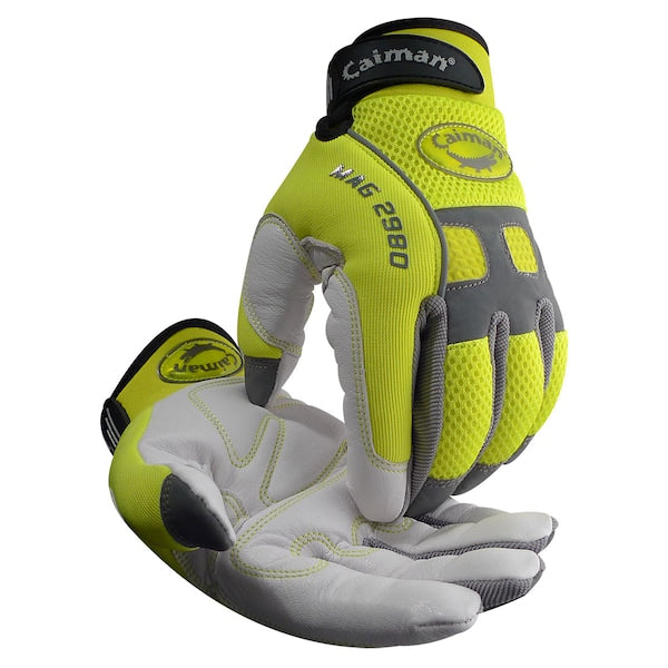 Hi-Vis Mechanics Gloves, XL, Yellow/White, Internal Padding, Mesh/Neoprene