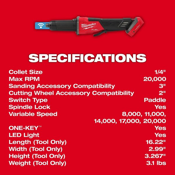 M18 FUEL Variable Speed Braking Die Grinder with ONE-KEY with No-Lock Paddle Switch (Tool Only)
