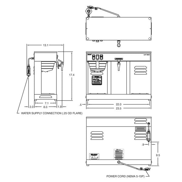 Auto Coffee Brewer, 2 Warmers, 3.8 gal.