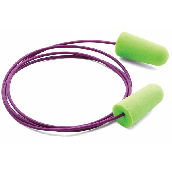 Pura-Fit Disposable Corded Ear Plugs, Bullet Shape, NRR 33 dB, M, Green, 100 Pairs