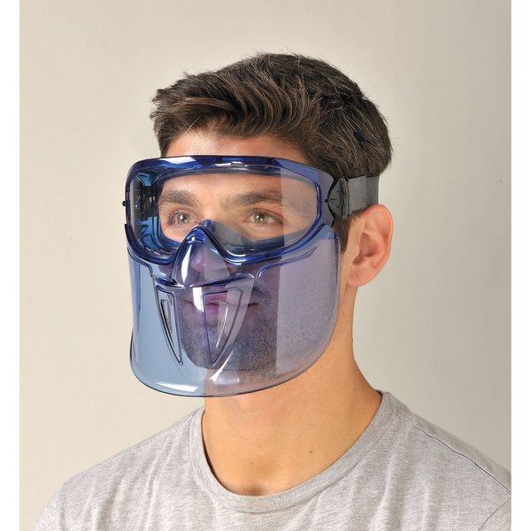 Goggles with Face Shield, V90, Anti-Fog Coating, Clear Lenses, Blue Frame, Blue Shield, Unisex