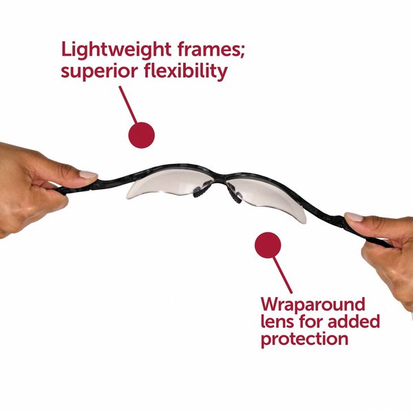 V30 Nemesis Safety Glasses, Scratch-Resistant, Wraparound, Black Half-Frame, Clear Lens