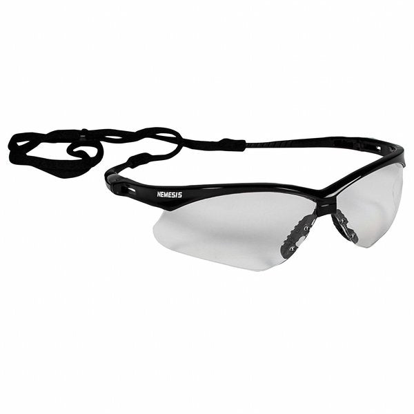V30 Nemesis Safety Glasses, Scratch-Resistant, Wraparound, Black Half-Frame, Clear Lens