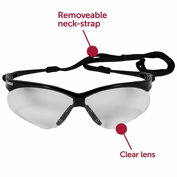 V30 Nemesis Safety Glasses, Scratch-Resistant, Wraparound, Black Half-Frame, Clear Lens