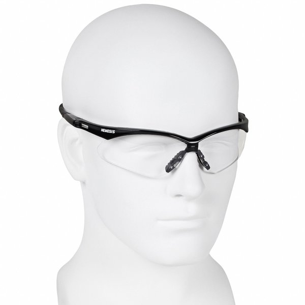 V30 Nemesis Safety Glasses, Scratch-Resistant, Wraparound, Black Half-Frame, Clear Lens