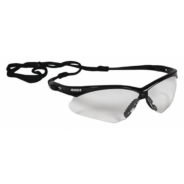 V30 Nemesis Safety Glasses, Scratch-Resistant, Wraparound, Black Half-Frame, Clear Lens