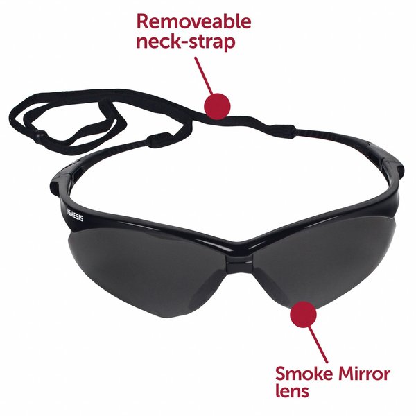 V30 Nemesis Safety Glasses, Mirror Coating, Scratch-Resistant, Black Half Frame, Smoke Lens