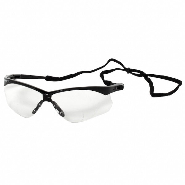 Nemesis Bifocal Safety Reading Glasses, +1.50 Diopter, Anti-Scratch, Wraparound Frame, Clear/Black
