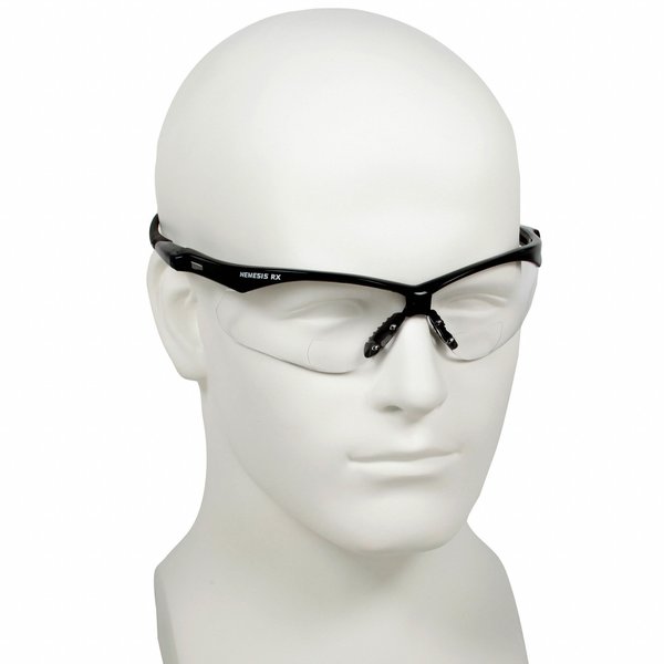 Nemesis Rx Readers Prescription Safety Glasses, Diopter Strength: +2.00, Black Frame, Clear Lens