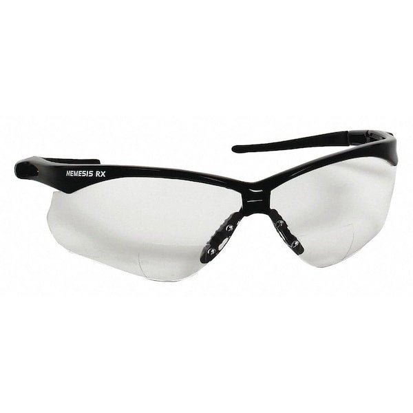 Nemesis Bifocal Safety Reading Glasses, +1.50 Diopter, Anti-Scratch, Wraparound Frame, Clear/Black