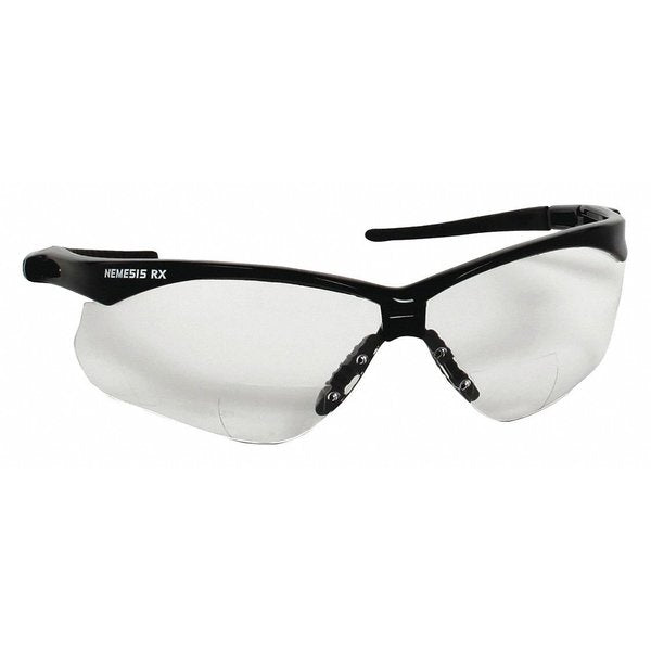 Nemesis Rx Readers Prescription Safety Glasses, Diopter Strength: +2.50, Black Frame, Clear Lens