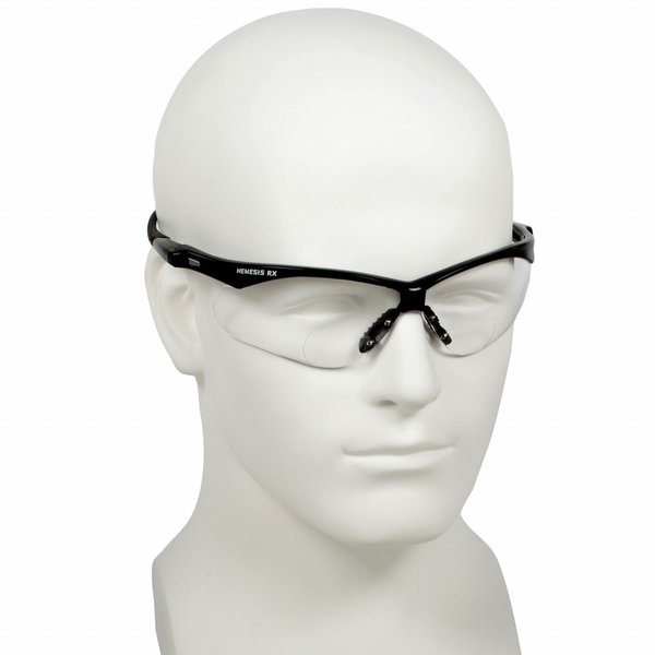 Nemesis Rx Readers Prescription Safety Glasses, Diopter Strength: +2.50, Black Frame, Clear Lens