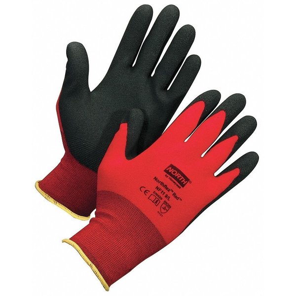 Foam Nitrile Coated Gloves, NorthFlex Red, Palm Coverage, Abrasion Level 4, Red/Gray, L, 1 Pair