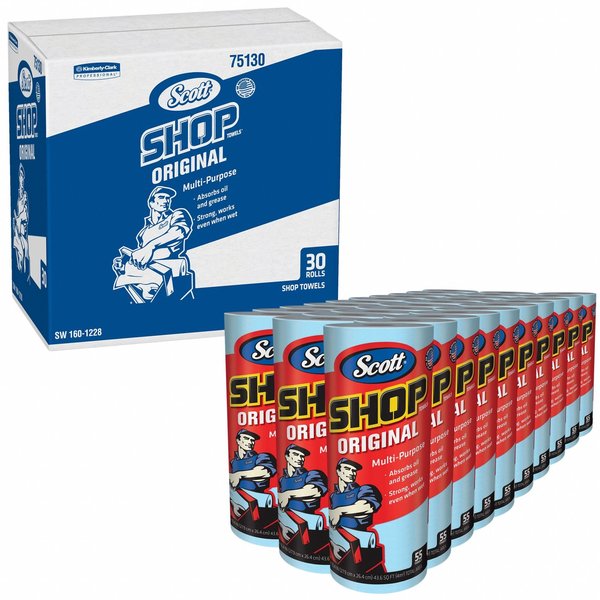 Scott Shop Towels Original, Multipurpose, Perforated Roll, Blue, 55 Towels/Roll, 11