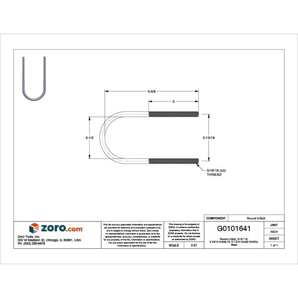 Round U-Bolt, 5/16