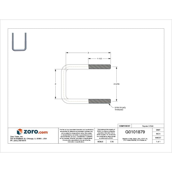 Square U-Bolt, 5/16