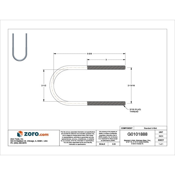 Round U-Bolt, 5/16