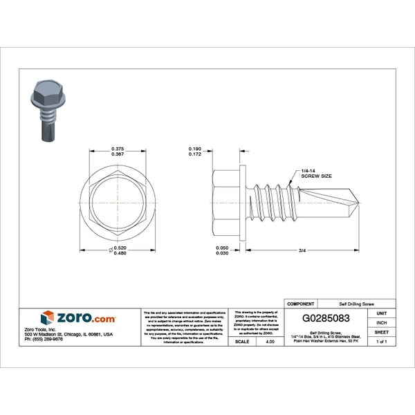 Self-Drilling Screw, 1/4