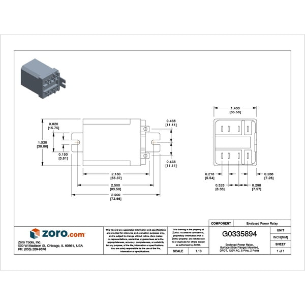 Enclosed Power Relay, Surface (Side Flange) Mounted, DPDT, 120V AC, 8 Pins, 2 Poles