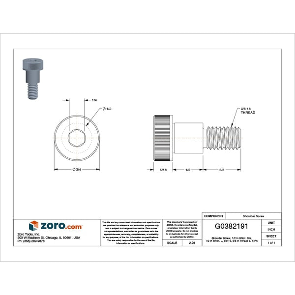 Precision Shoulder Screw, 3/8