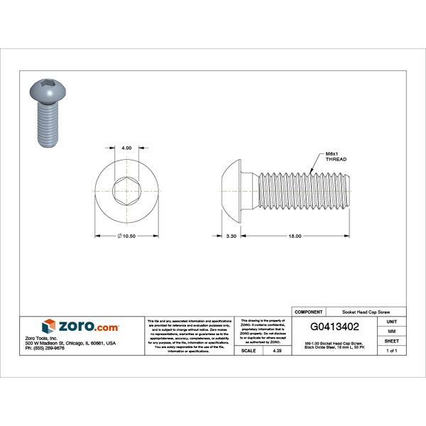 M6-1.00 Socket Head Cap Screw, Black Oxide Steel, 18 mm Length, 50 PK