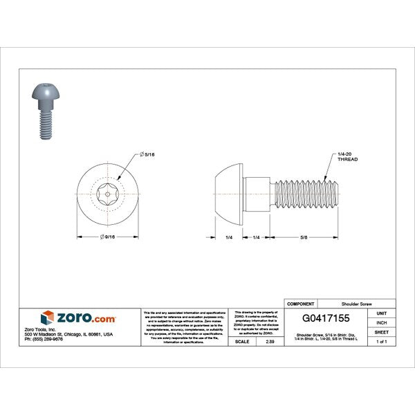 Tamper-Resistant Shoulder Screw, 1/4