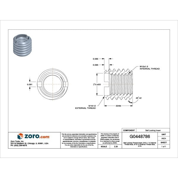 Heavy Wall Self Locking Thread Insert, M10-1.50 Int Thrd Sz, 18-8 Stainless Steel, 5 PK