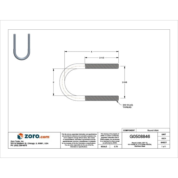 Round U-Bolt, 3/8