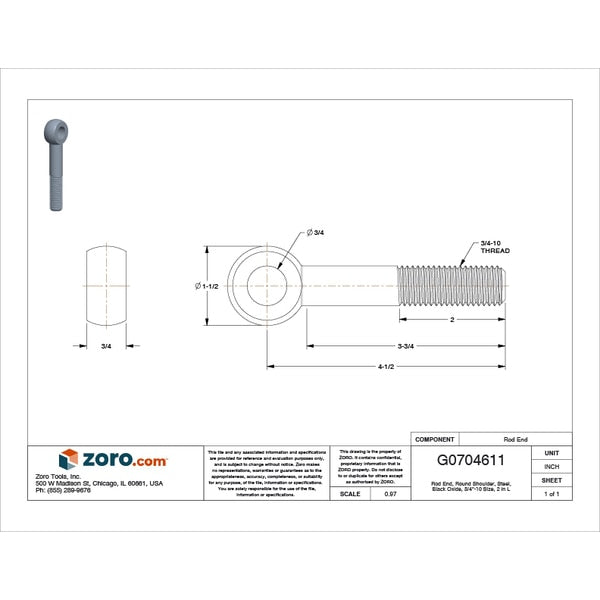 Eye Bolt With Shoulder, 3/4
