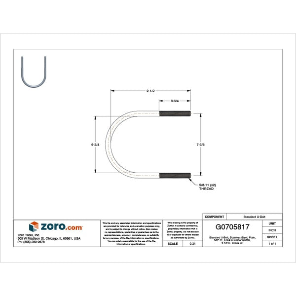 Round U-Bolt, 5/8