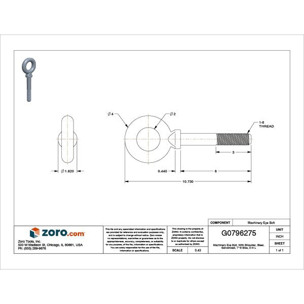 Machinery Eye Bolt With Shoulder, 1