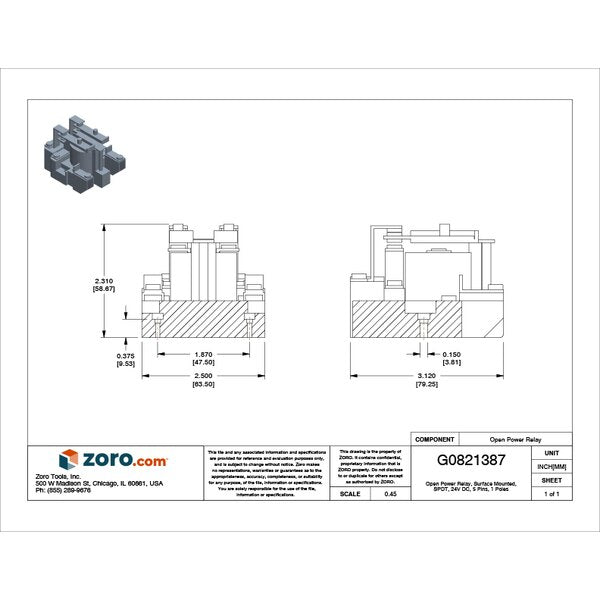 Open Power Relay, Surface Mounted, SPDT, 24V DC, 5 Pins, 1 Poles